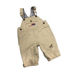 Oshkosh Bgosh Beige Overalls Farm Horse Cowboy Hat 3/6 Months